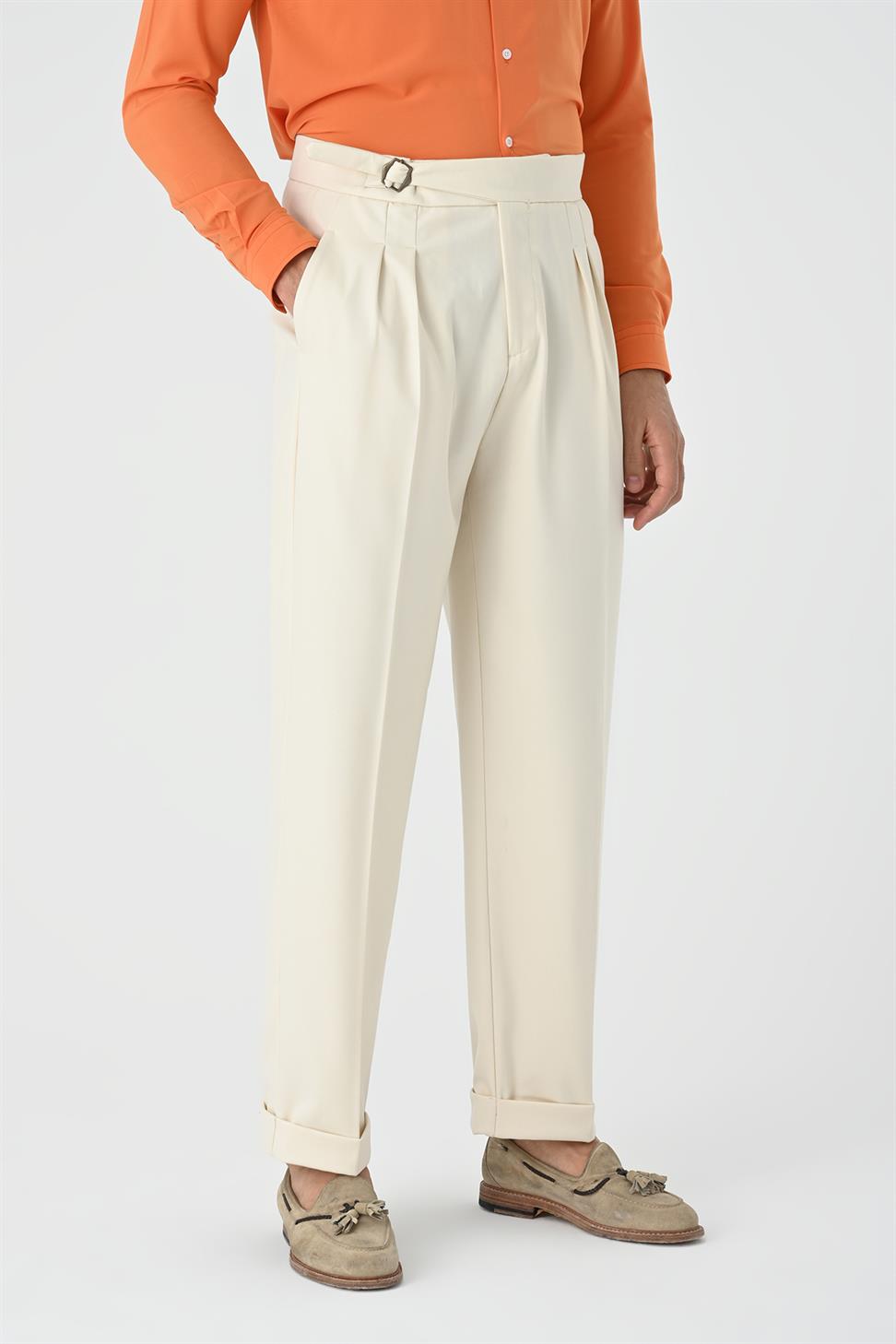 مشبك مفصل مطوي سراويل عالية الخصر للرجال