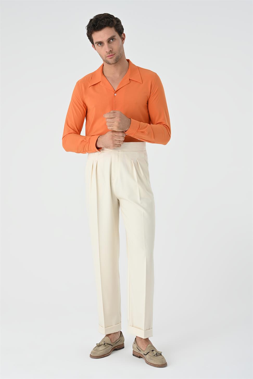 مشبك مفصل مطوي سراويل عالية الخصر للرجال