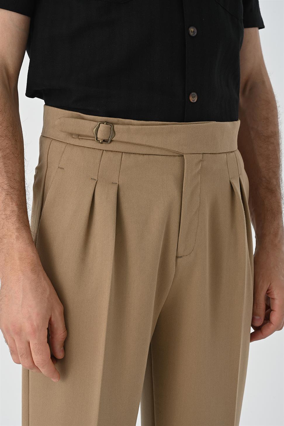 مشبك مفصل مطوي سراويل عالية الخصر للرجال