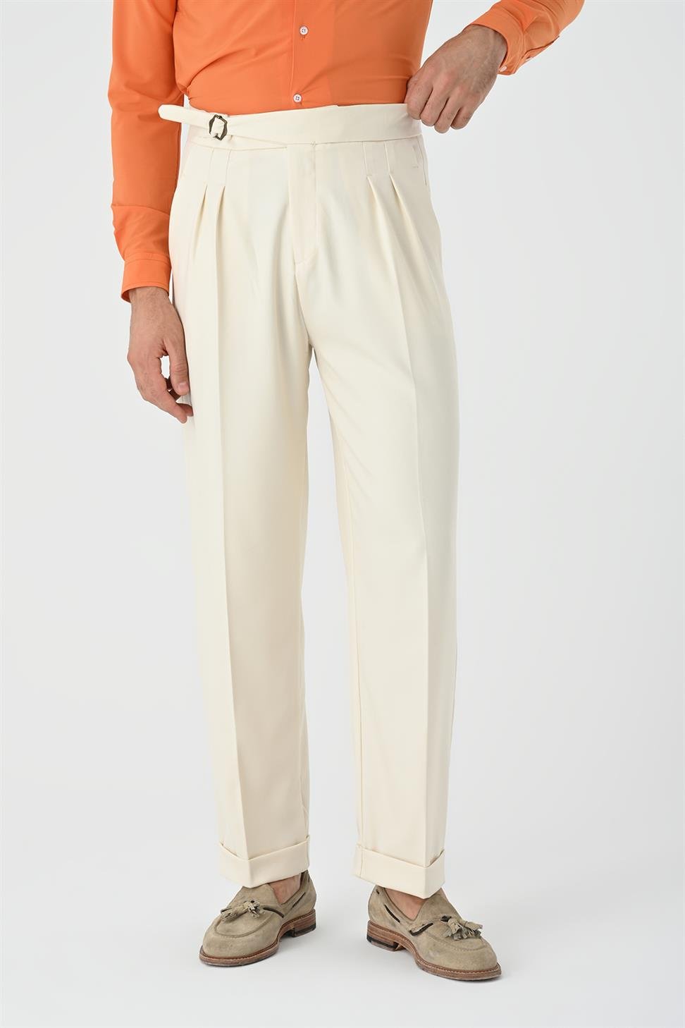 مشبك مفصل مطوي سراويل عالية الخصر للرجال