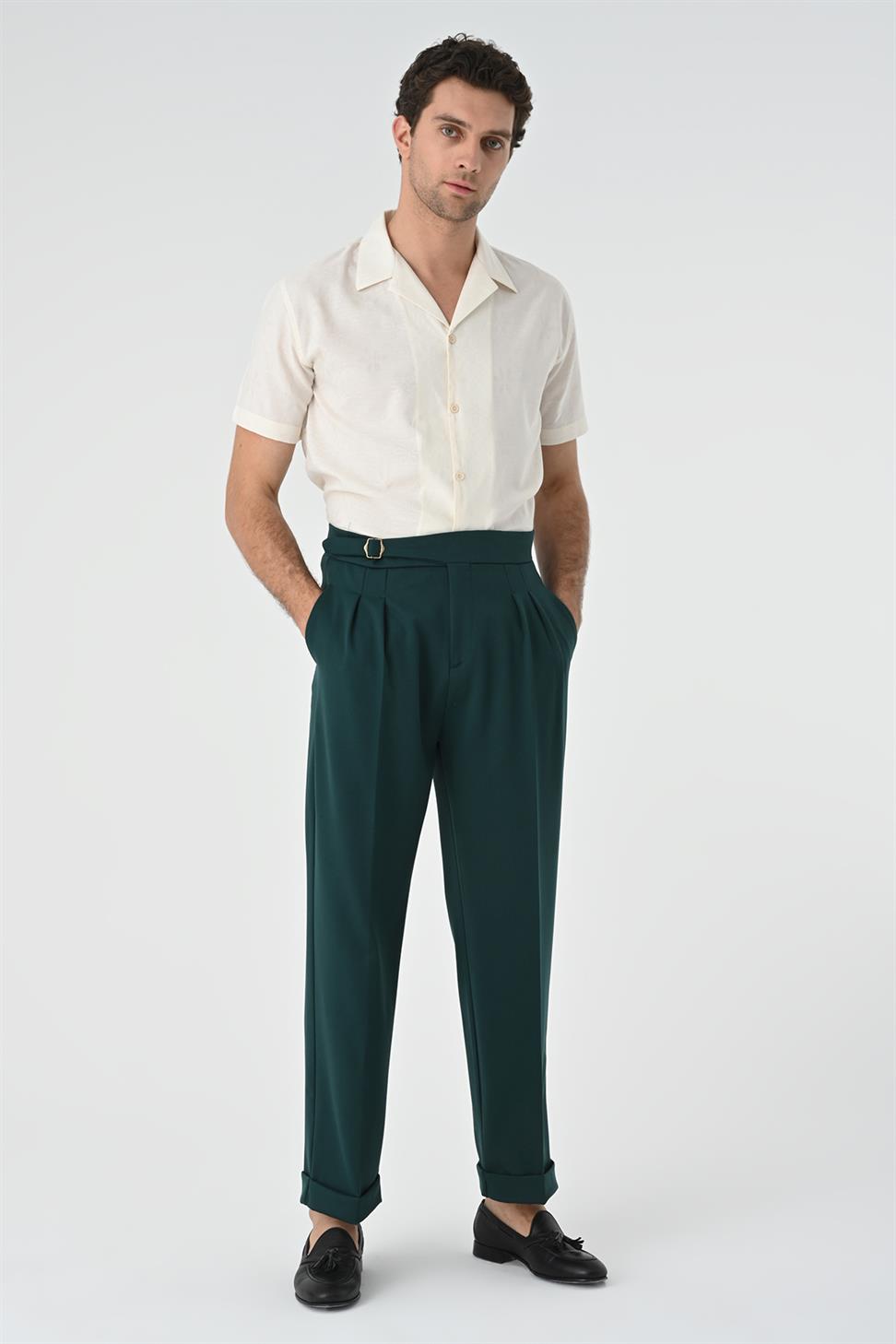 مشبك مفصل مطوي سراويل عالية الخصر للرجال