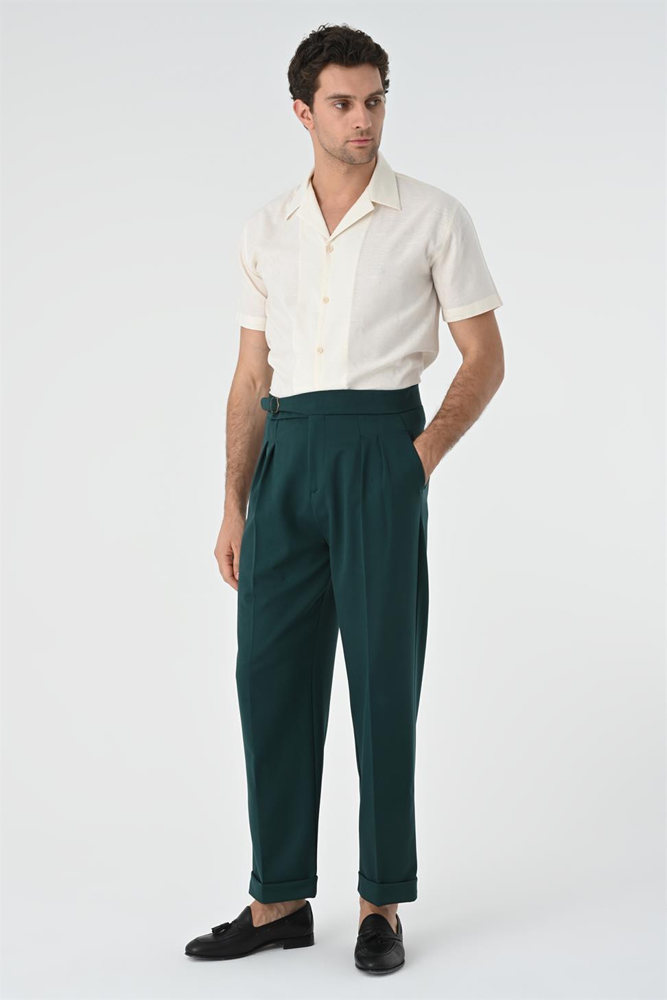 مشبك مفصل مطوي سراويل عالية الخصر للرجال