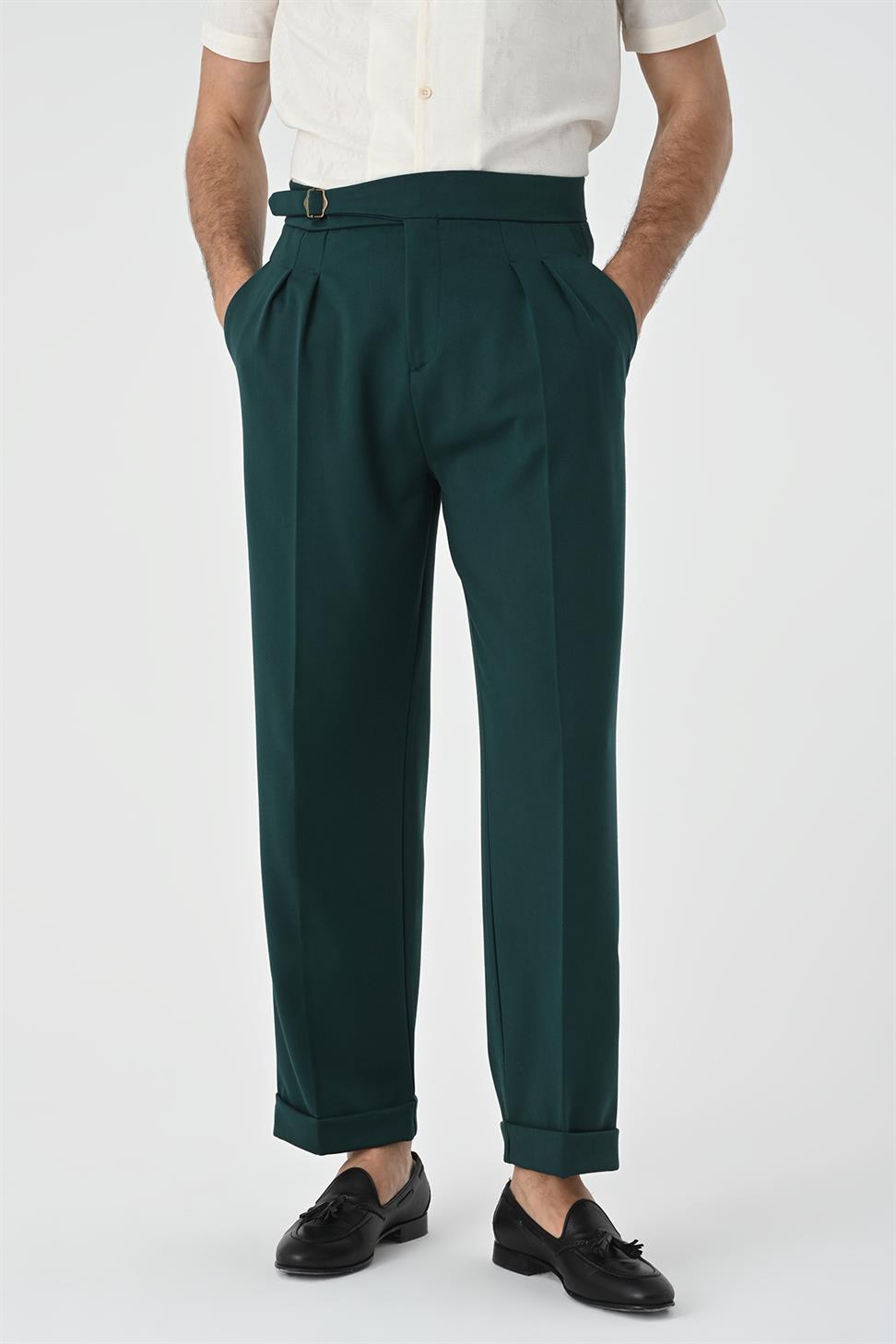 مشبك مفصل مطوي سراويل عالية الخصر للرجال