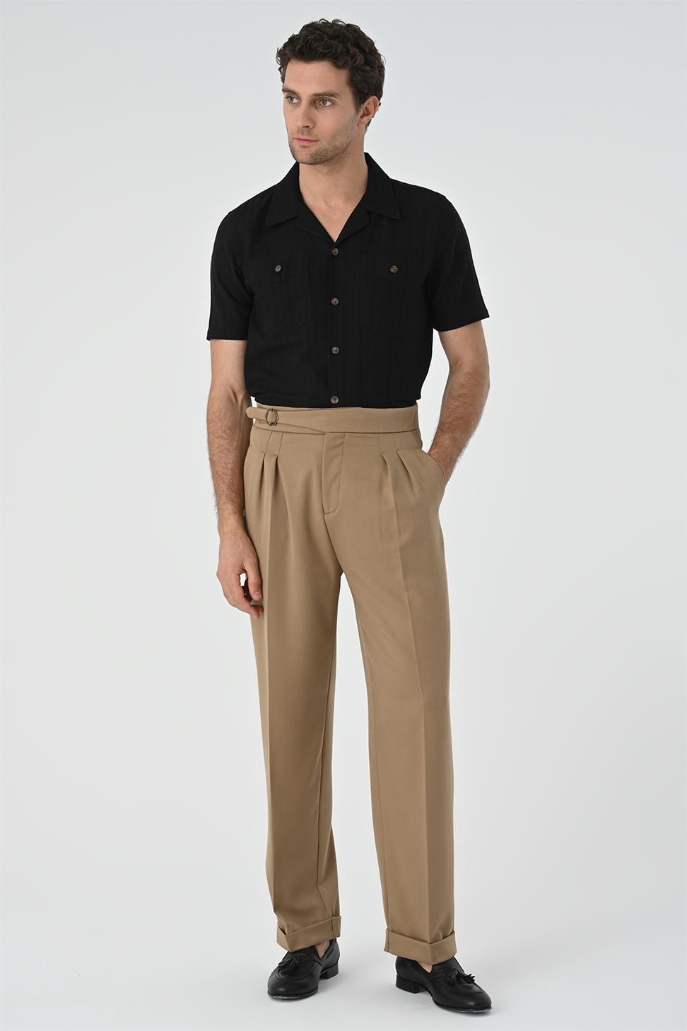 مشبك مفصل مطوي سراويل عالية الخصر للرجال