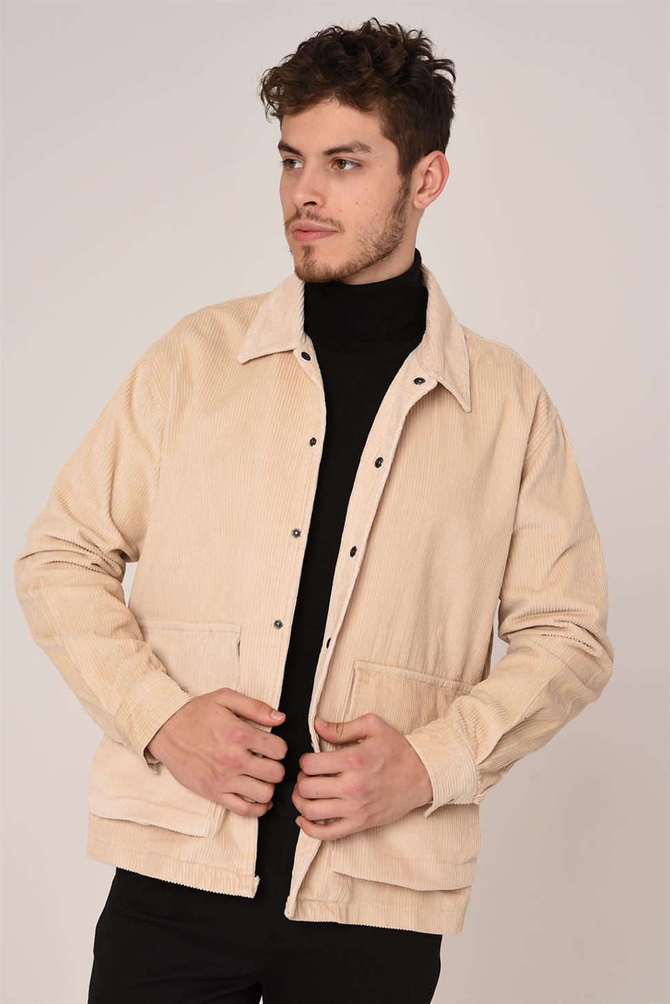 سترة قميص مخملية مع جيب للجيب