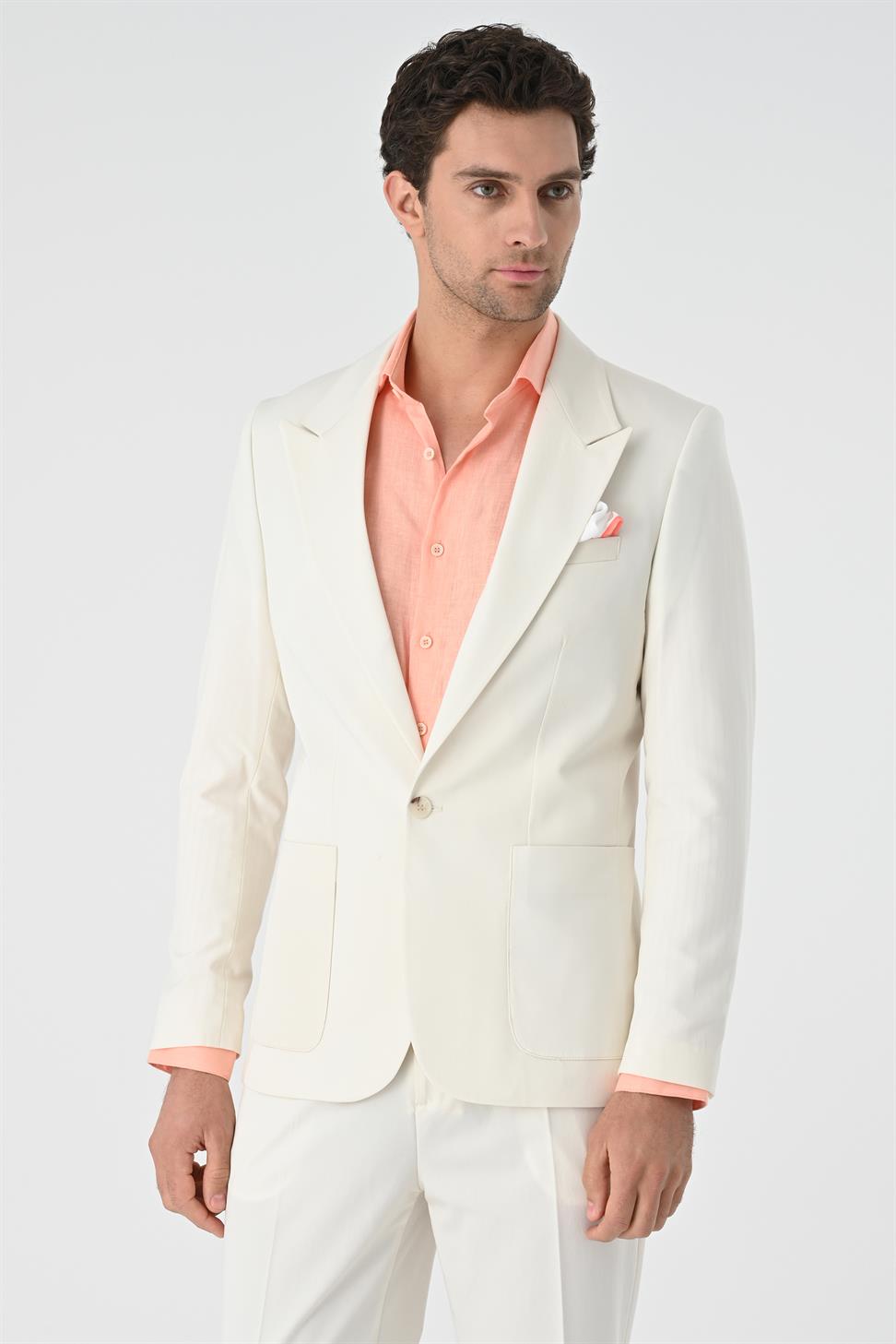 Antioch Ekru Torba Cepli Tek Düğme Erkek Ceket