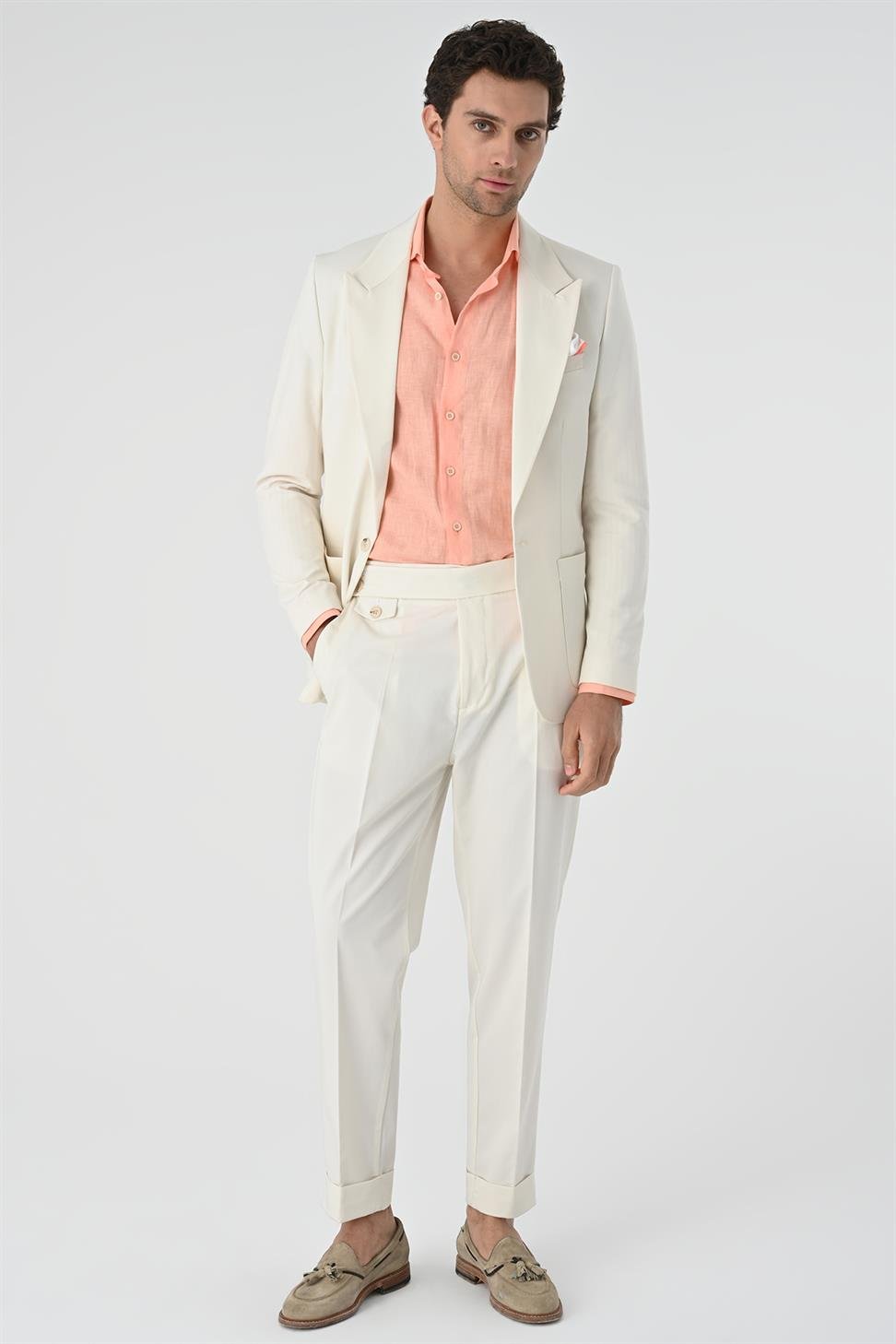 Antioch Ekru Torba Cepli Tek Düğme Erkek Ceket