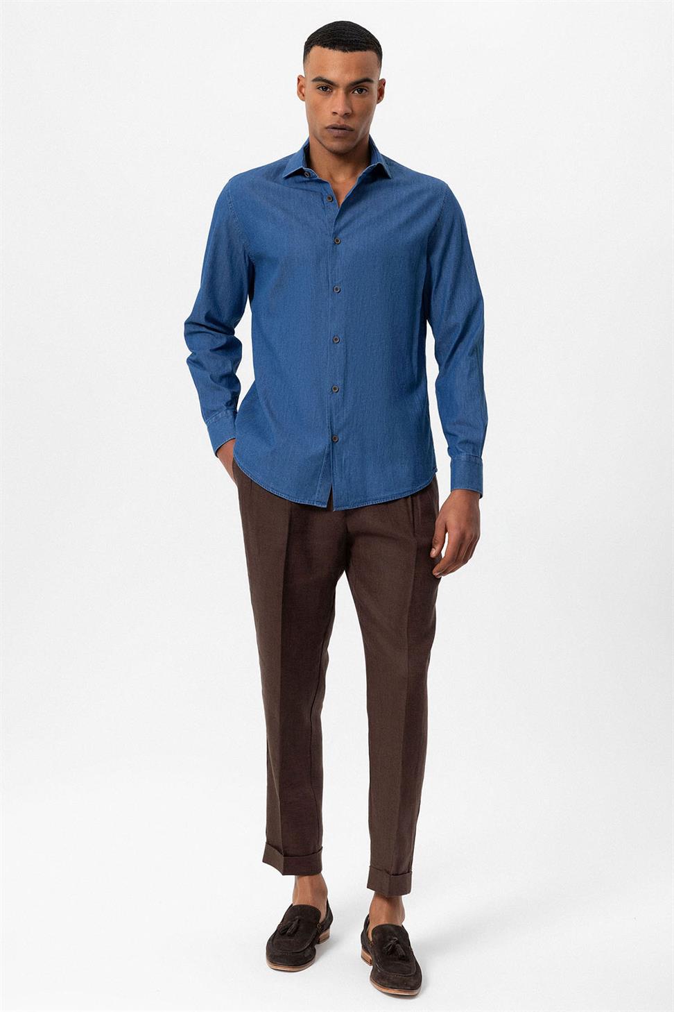 قميص جينز رجالي بأكمام طويلة