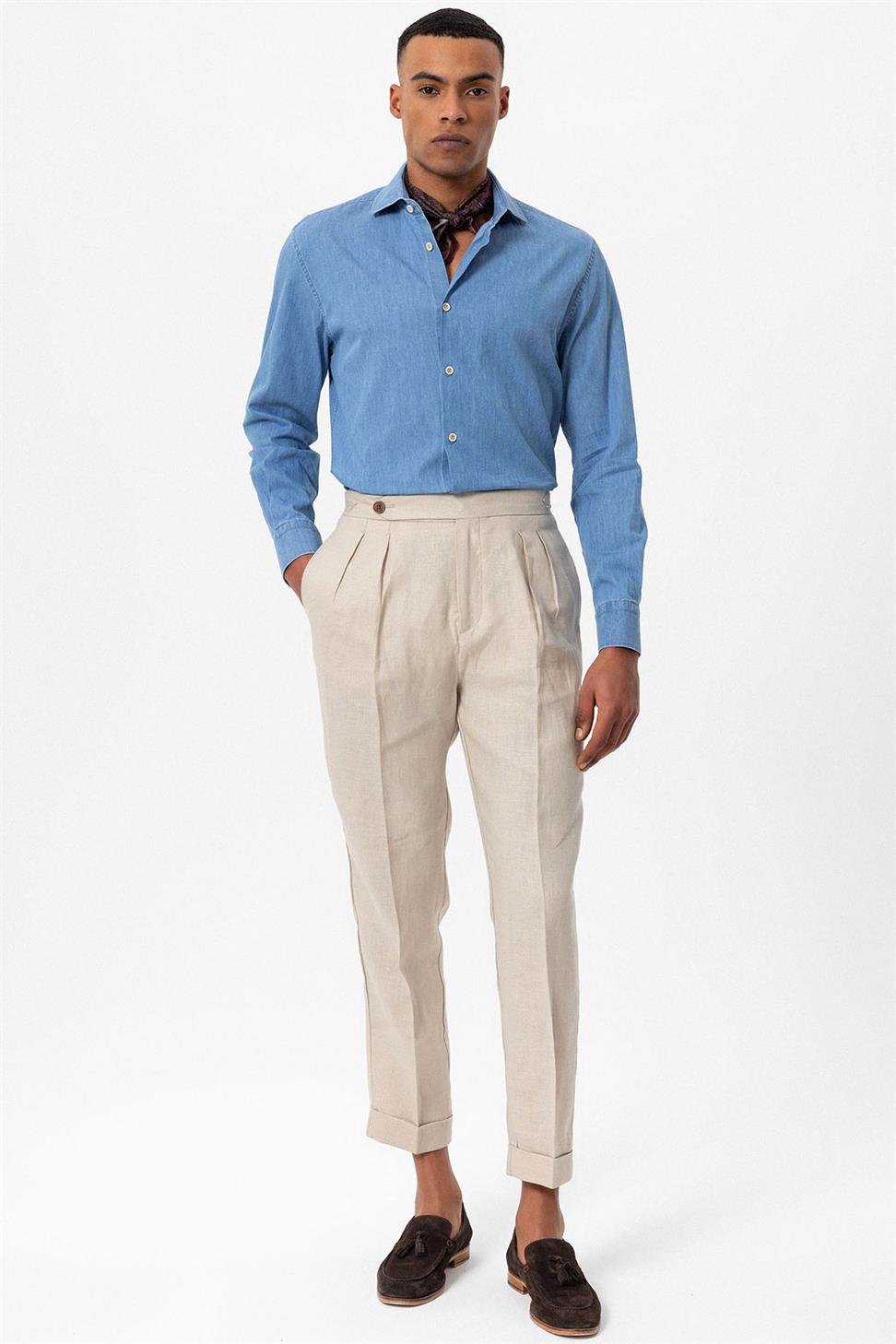 قميص جينز رجالي بأكمام طويلة