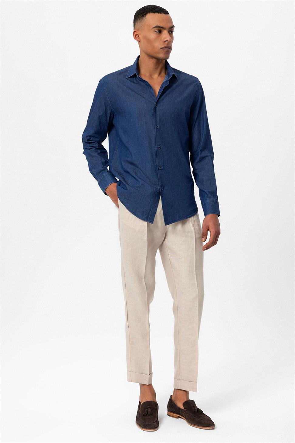 قميص جينز رجالي بأكمام طويلة