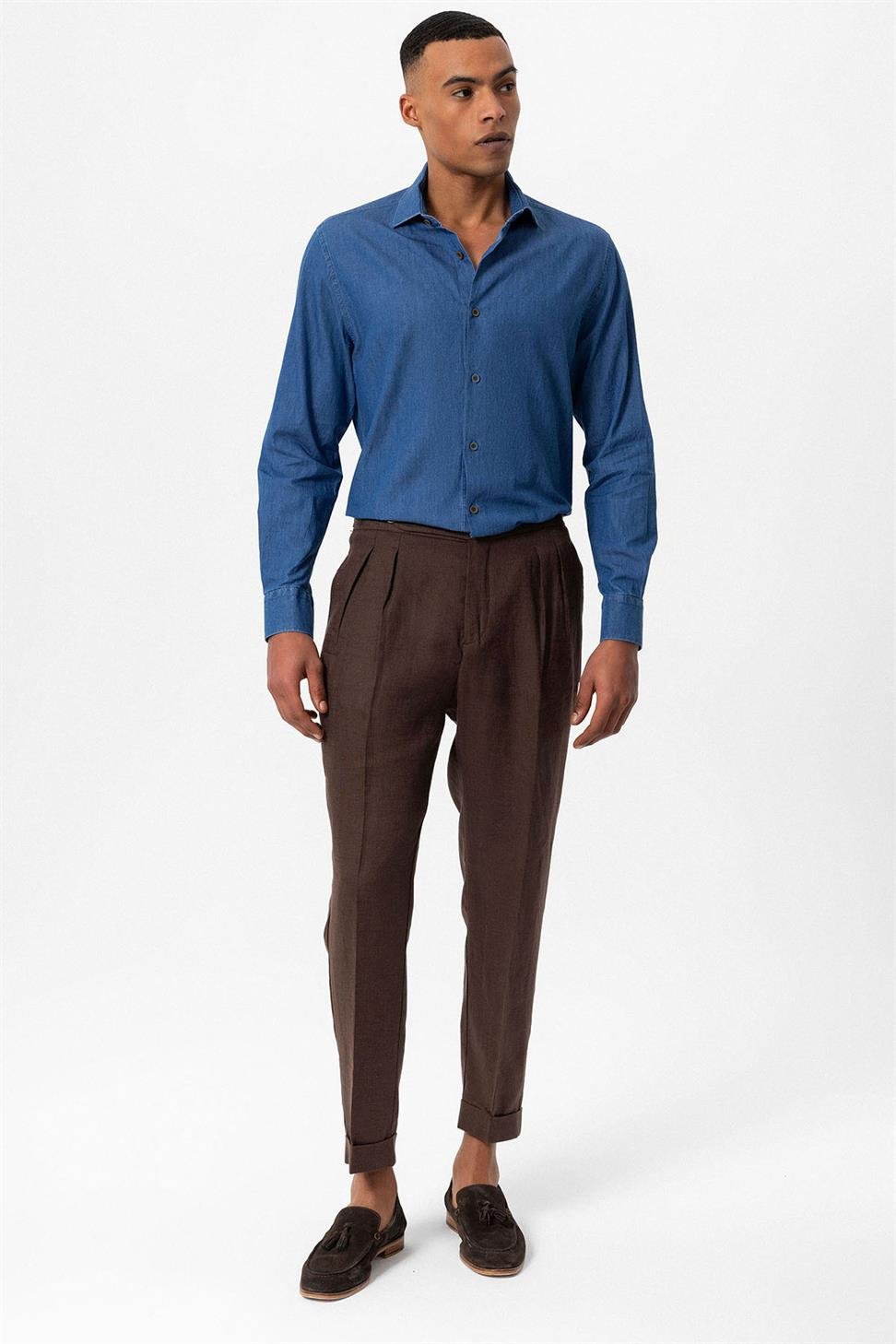 قميص جينز رجالي بأكمام طويلة