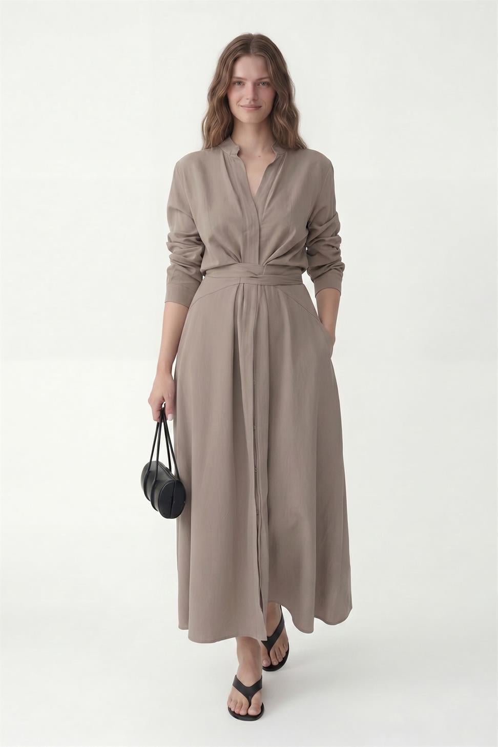 فستان نسائي بحزام من 100% ليوسيل