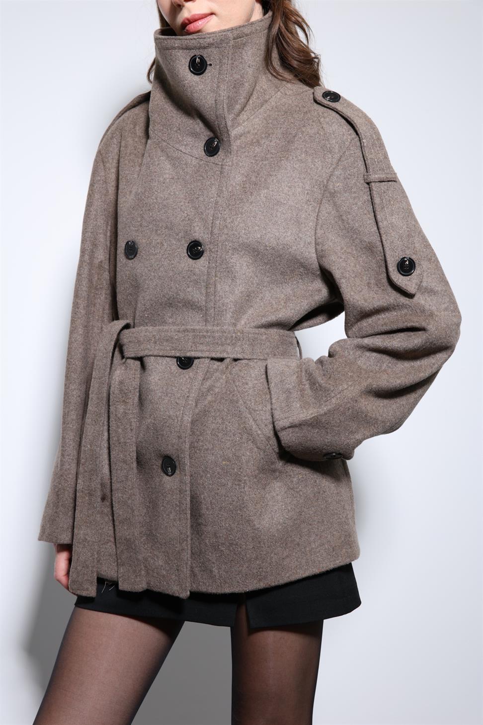 Womens Stand Collar Double-Breasted Coat