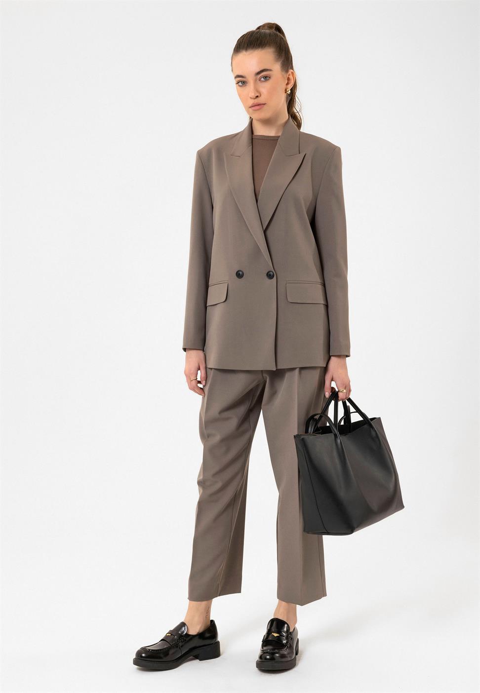 Antioch Vizon Kadın Kruvaze Kapama Oversize Blazer Ceket