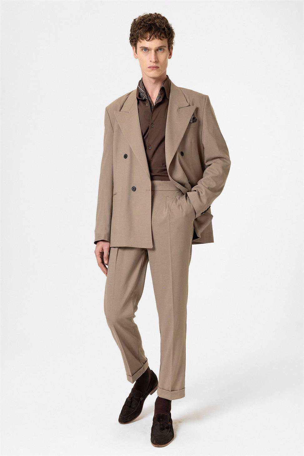 Antioch Vizon Rahat Kruvaze Çizgili Erkek Blazer Ceket