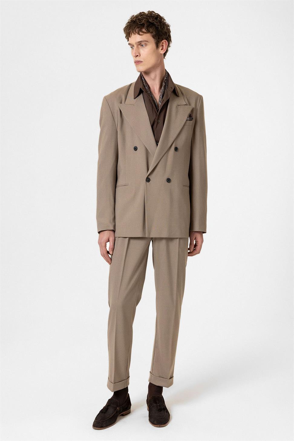 Antioch Vizon Rahat Kruvaze Çizgili Erkek Blazer Ceket