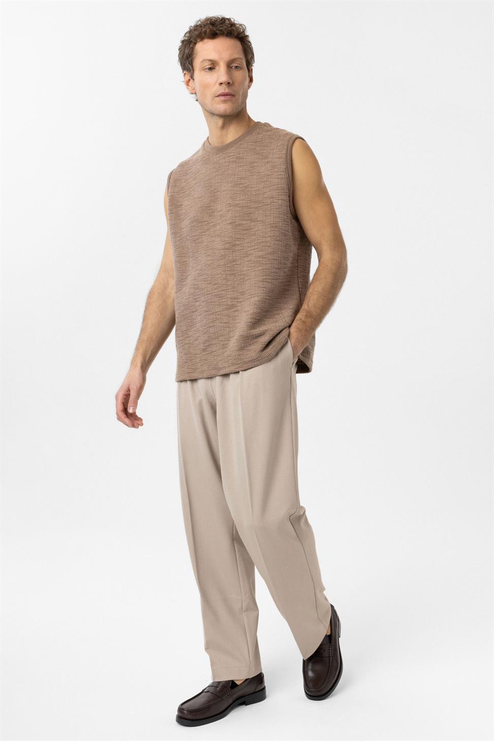 Regular Fit Textured Mens Sleeveless T-Shirt