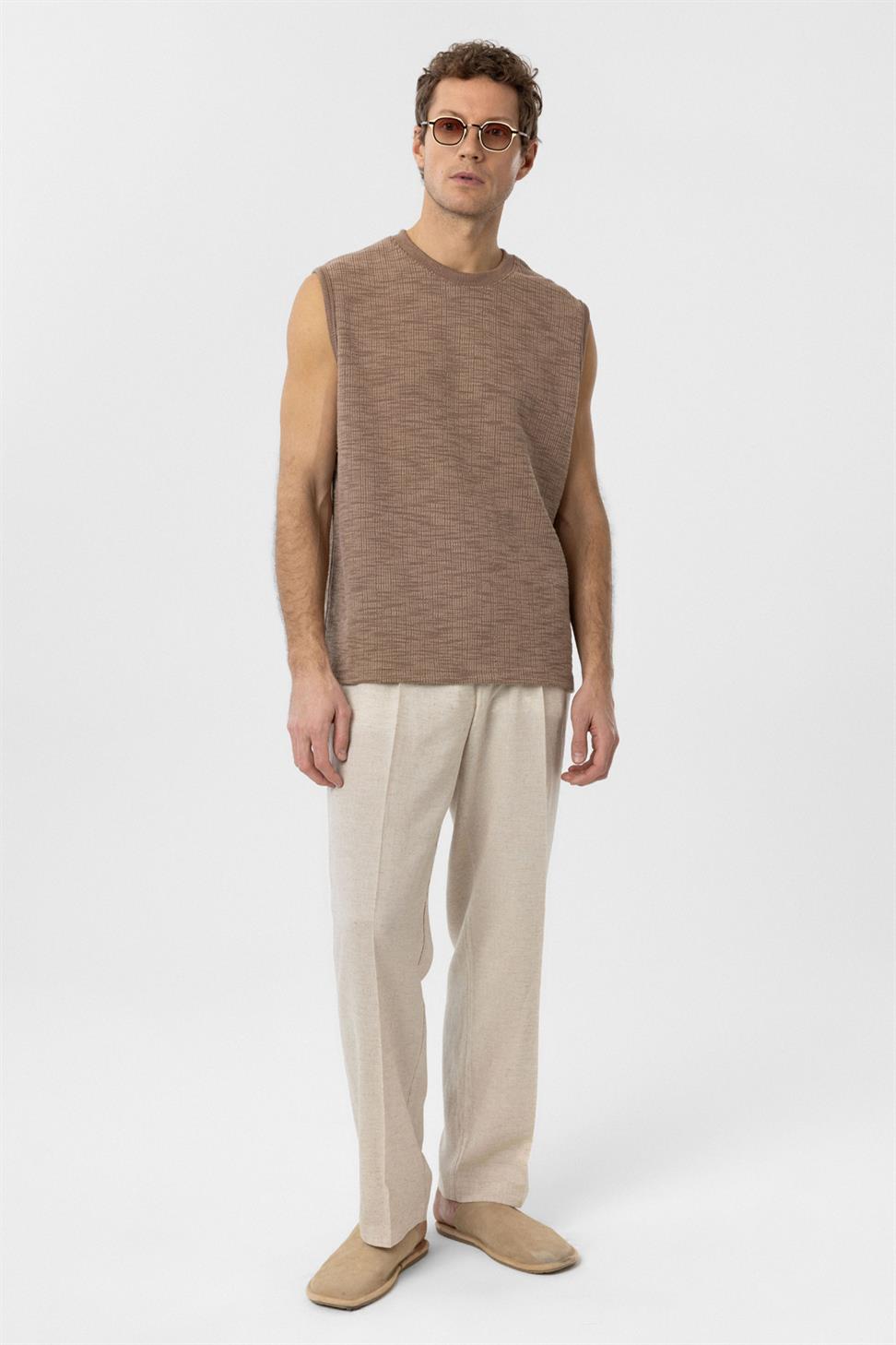 Regular Fit Textured Mens Sleeveless T-Shirt