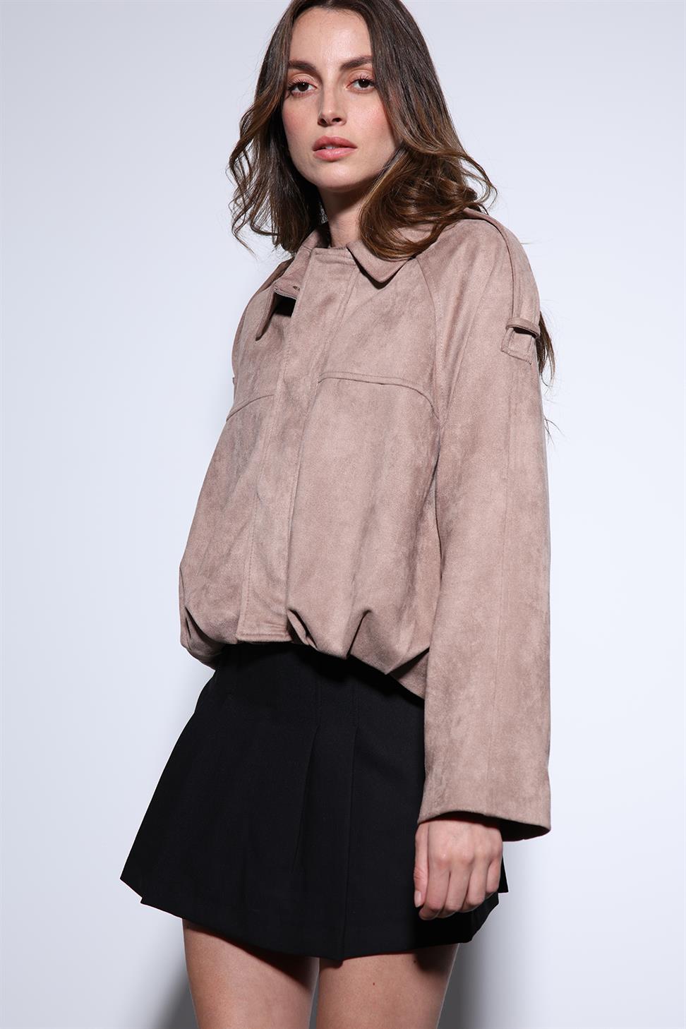 Womens Suede-Look Bomber Jacket