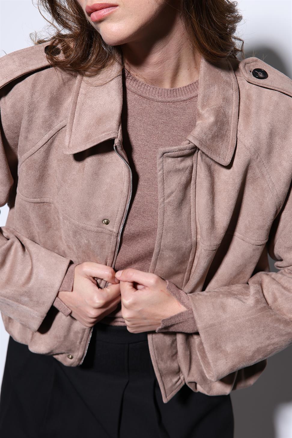 Womens Suede-Look Bomber Jacket