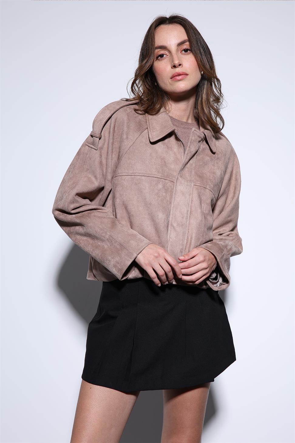Womens Suede-Look Bomber Jacket