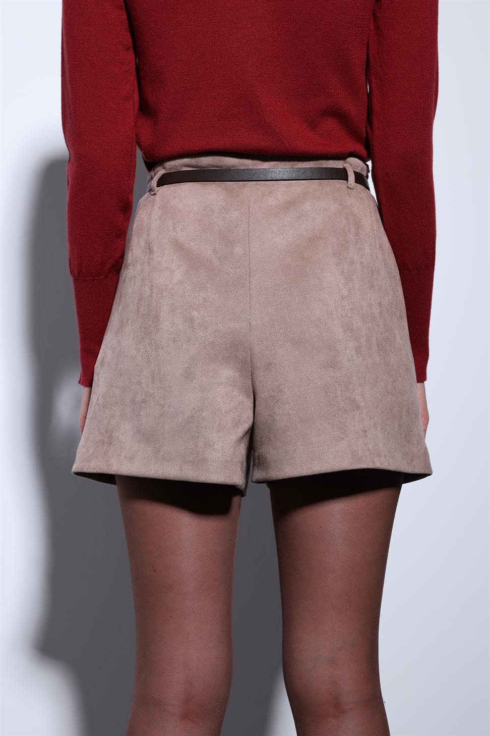 Antioch Vizon Süet Görünümlü Pileli Kadın Şort