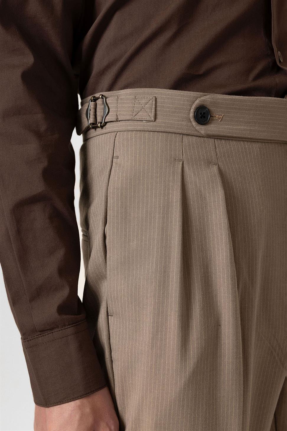 Antioch Vizon Yüksek Bel Çizgili Duble Paça Erkek Pantolon