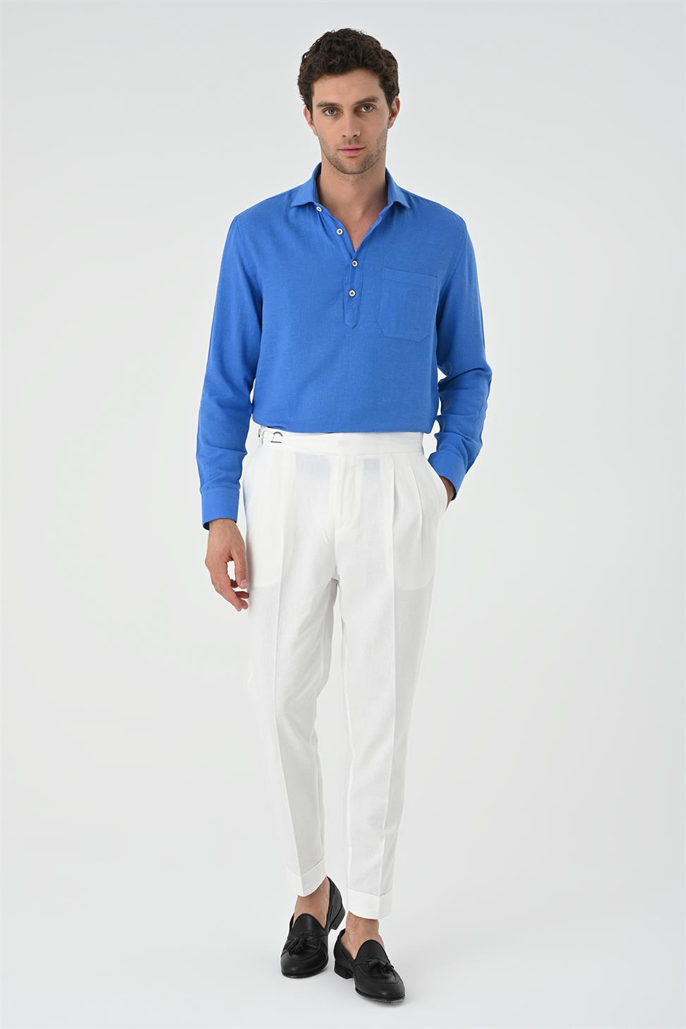 نصف بات زر إغلاق قميص طويل الأكمام للرجال