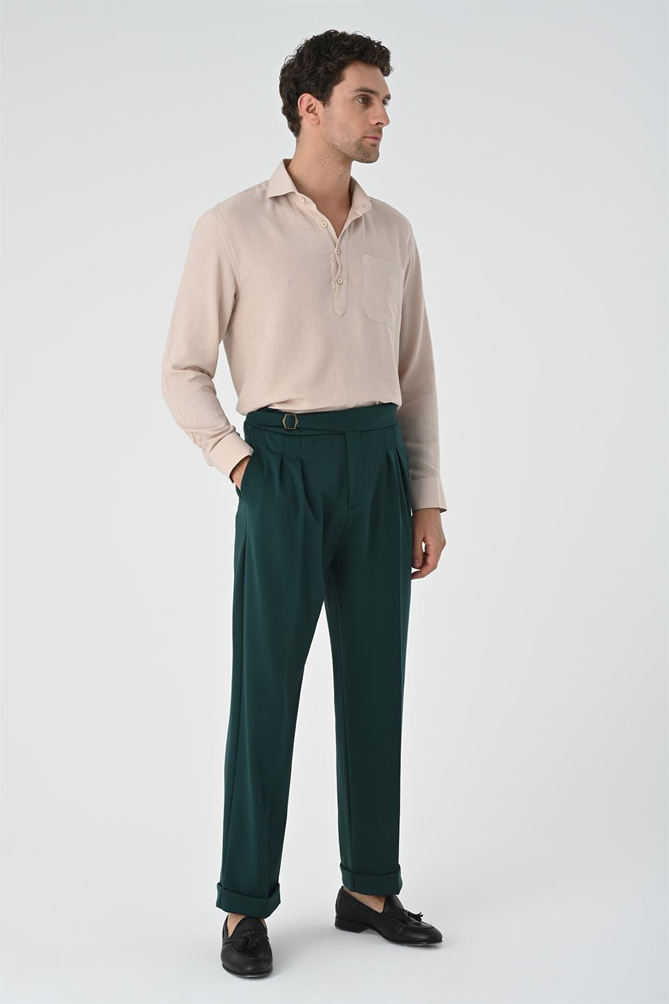 نصف بات زر إغلاق قميص طويل الأكمام للرجال