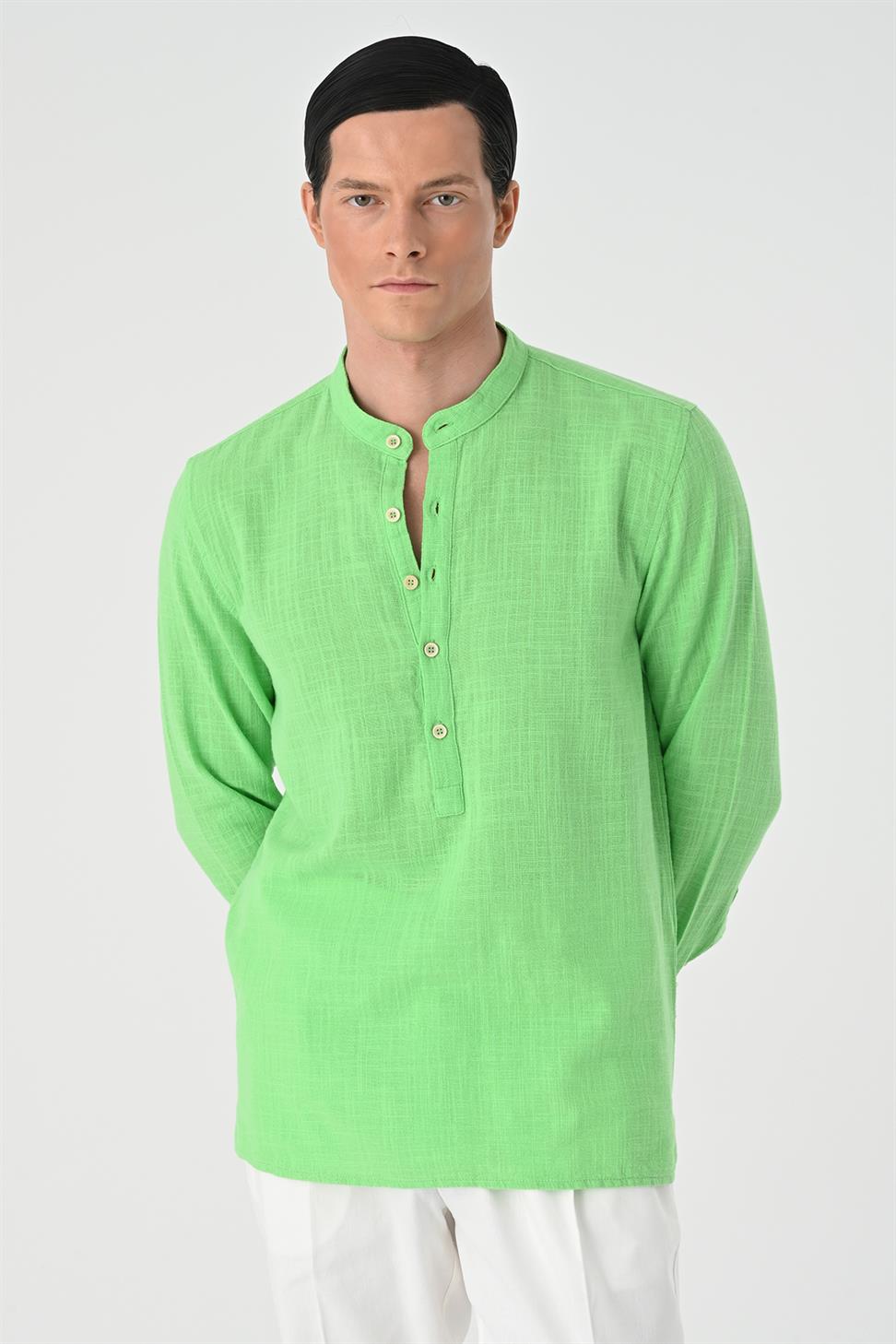 قميص رجالي ذو ياقة القاضي بإغلاق نصف بات