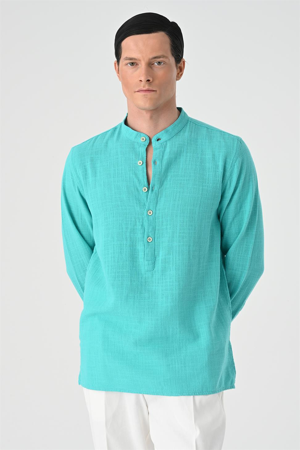 قميص رجالي ذو ياقة القاضي بإغلاق نصف بات