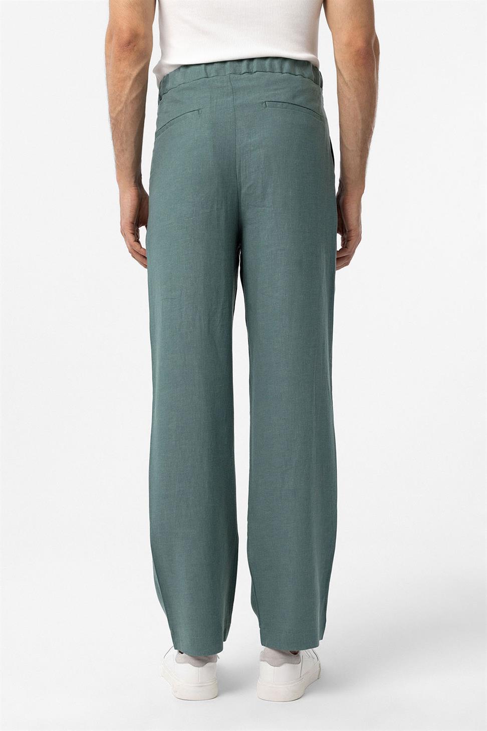 بنطلون رجالي فضفاض من مزيج الكتان للرجال برباط خصر