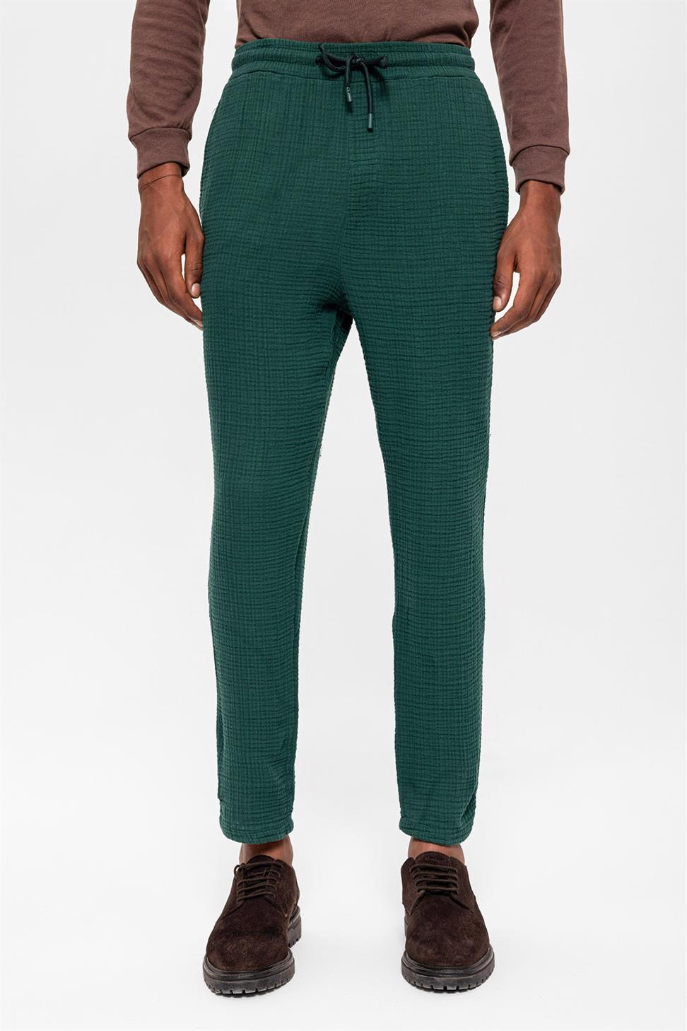 Antioch Yeşil Beli İpli Yüksek Bel Müslin Kumaş Erkek Pantolon