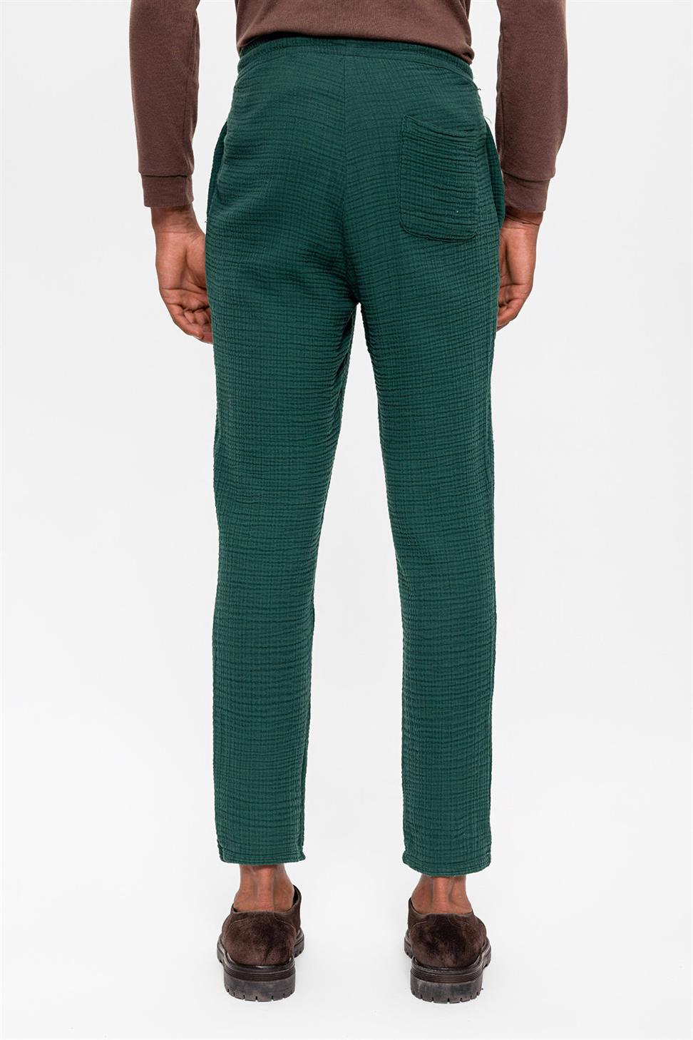 Antioch Yeşil Beli İpli Yüksek Bel Müslin Kumaş Erkek Pantolon