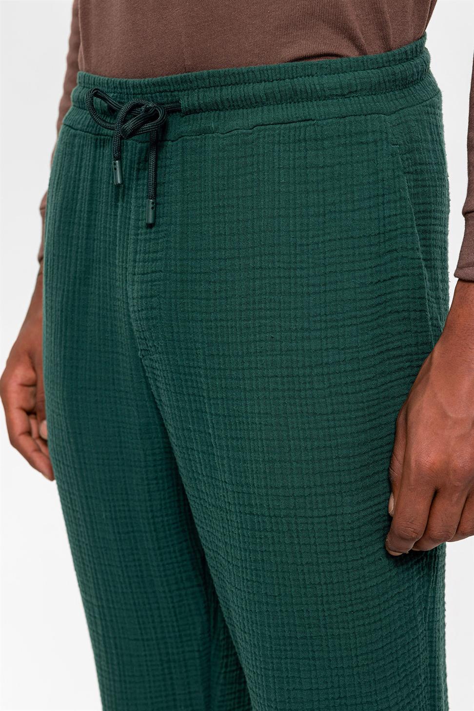 Antioch Yeşil Beli İpli Yüksek Bel Müslin Kumaş Erkek Pantolon