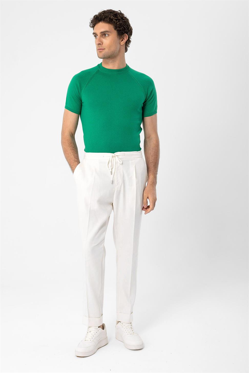 Antioch Yeşil Bisiklet Yaka Slim Fit Erkek Triko T-Shirt