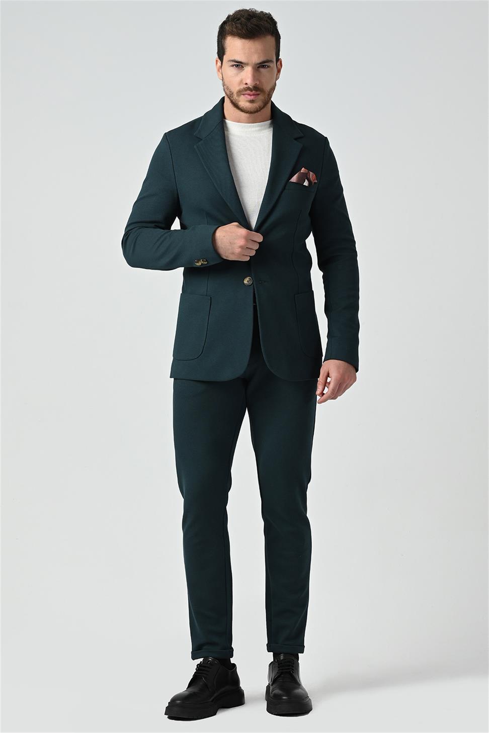 Antioch Yeşil Erkek Astarsız Ceket Pantolon Takım
