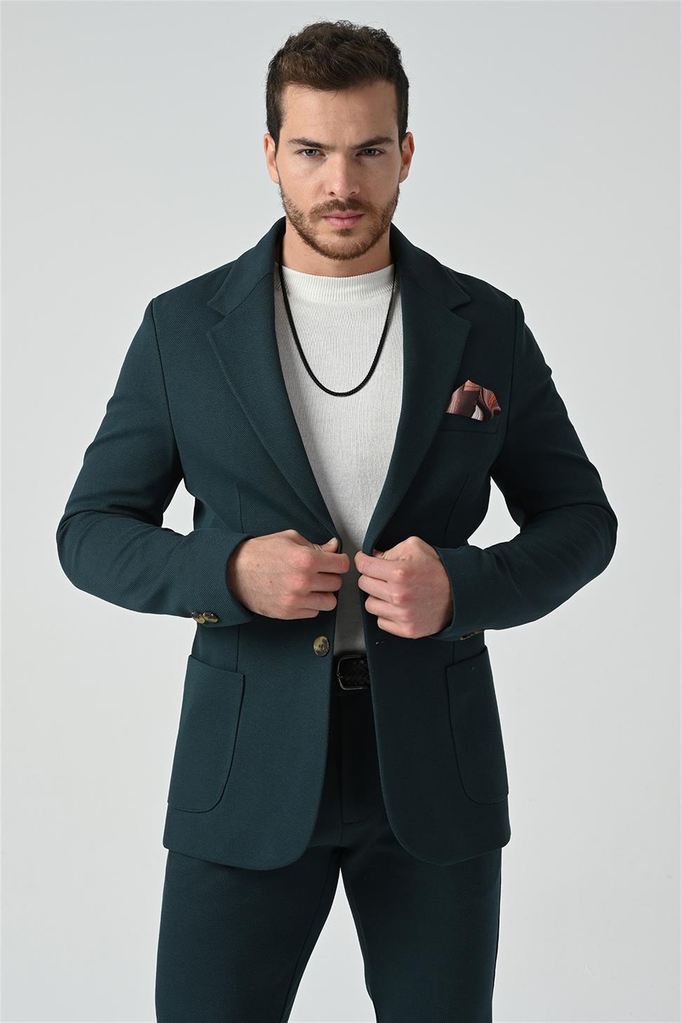 Antioch Yeşil Erkek Astarsız Ceket Pantolon Takım