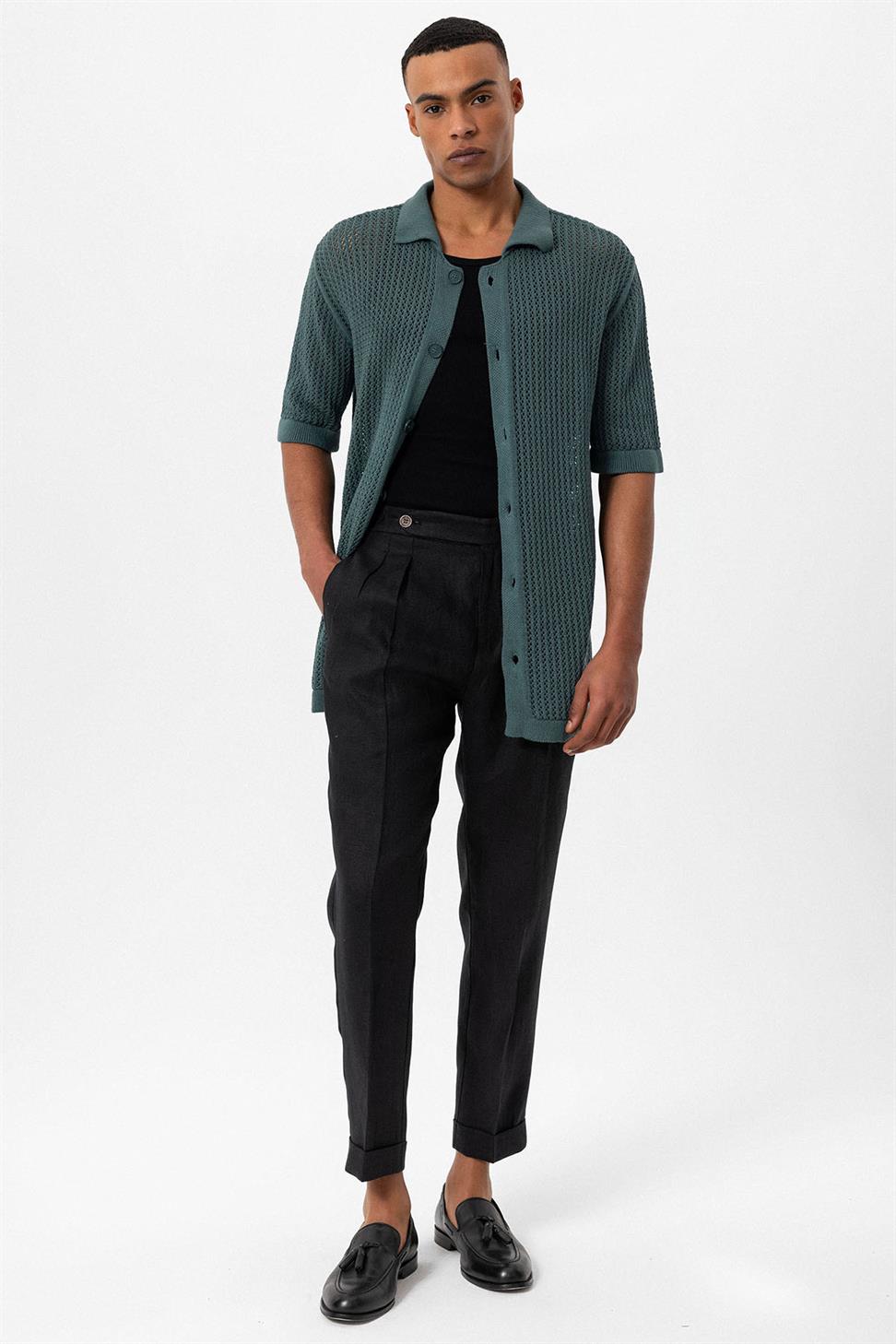 قميص رجالي مخرم بأكمام قصيرة مخرم