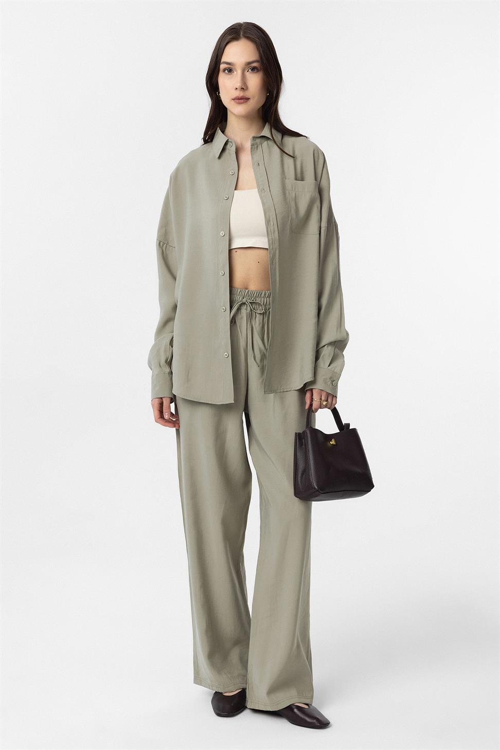 Antioch Yeşil Modal Kadın Gömlek Pantolon Takım