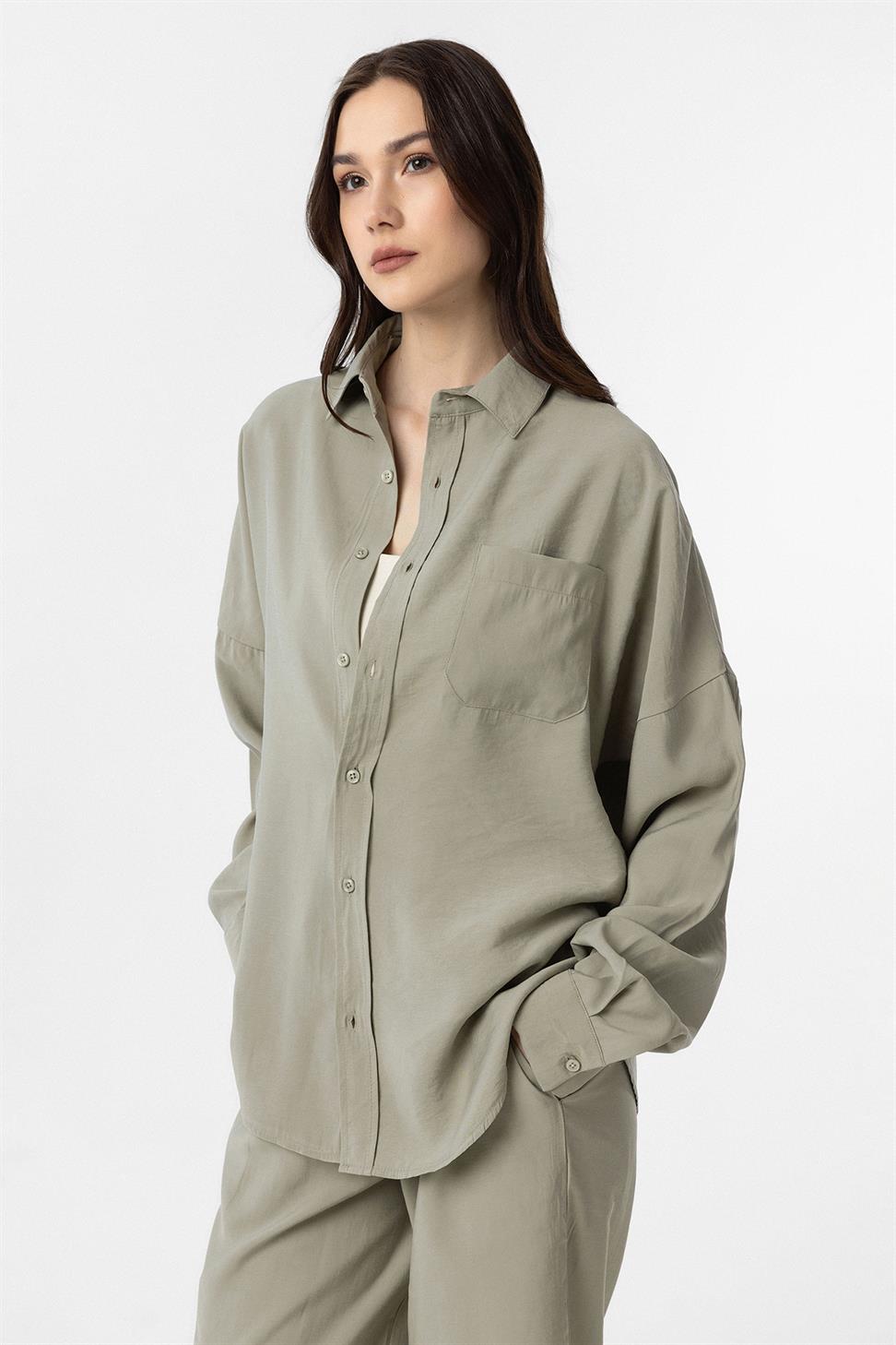 Antioch Yeşil Modal Kadın Gömlek Pantolon Takım