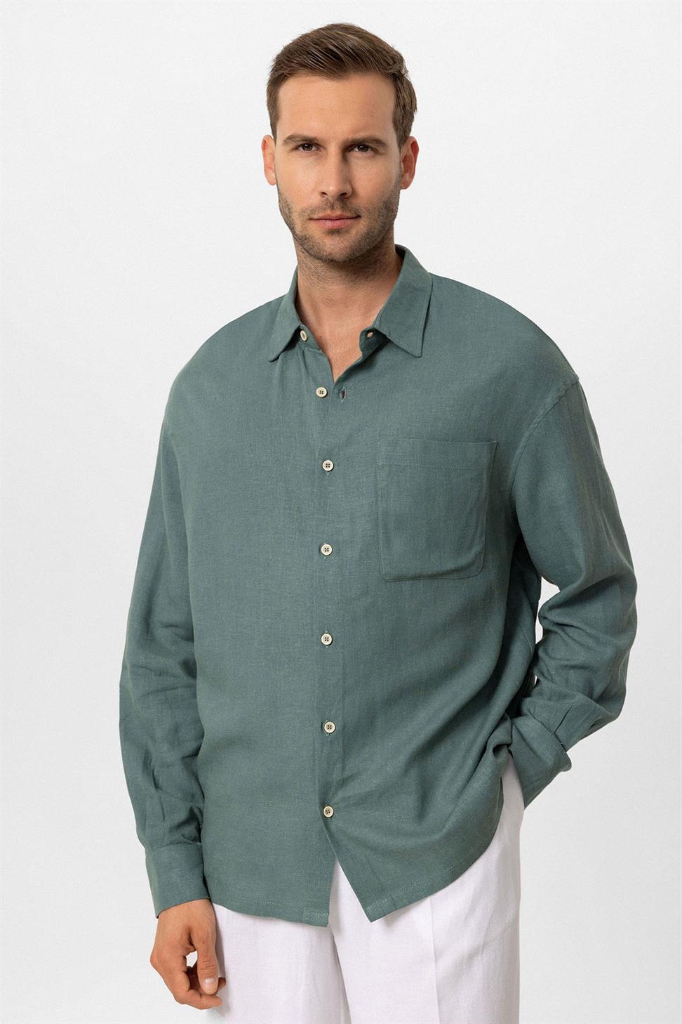 قميص رجالي بأكمام طويلة مكشوف الأكمام