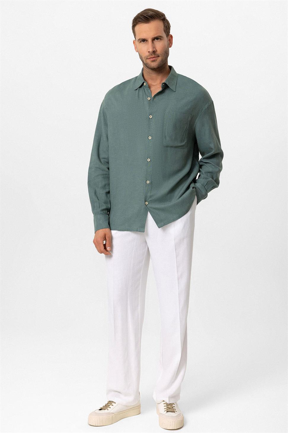 قميص رجالي بأكمام طويلة مكشوف الأكمام