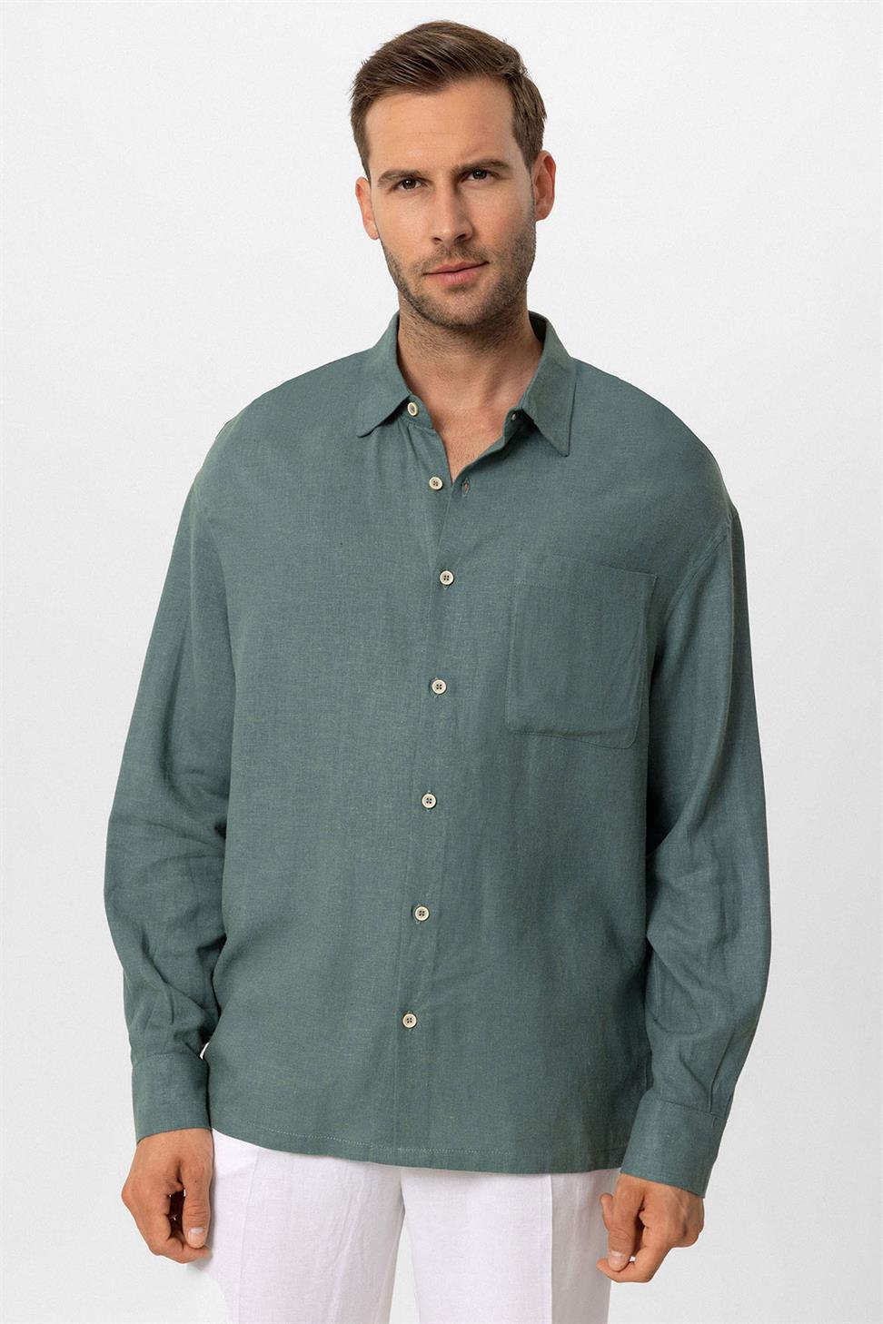 قميص رجالي بأكمام طويلة مكشوف الأكمام