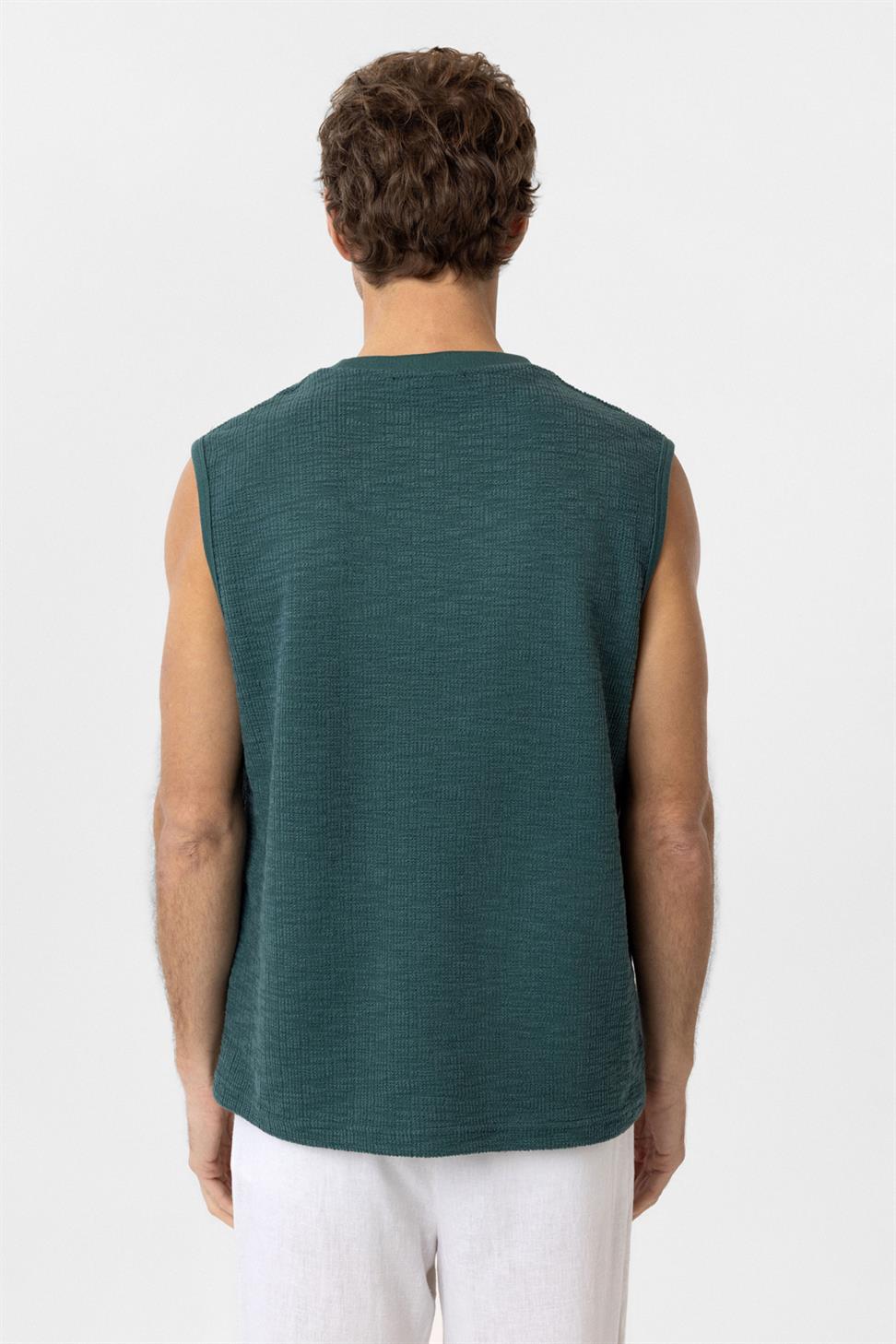 Antioch Yeşil Regular Fit Dokulu Erkek Kolsuz T-Shirt