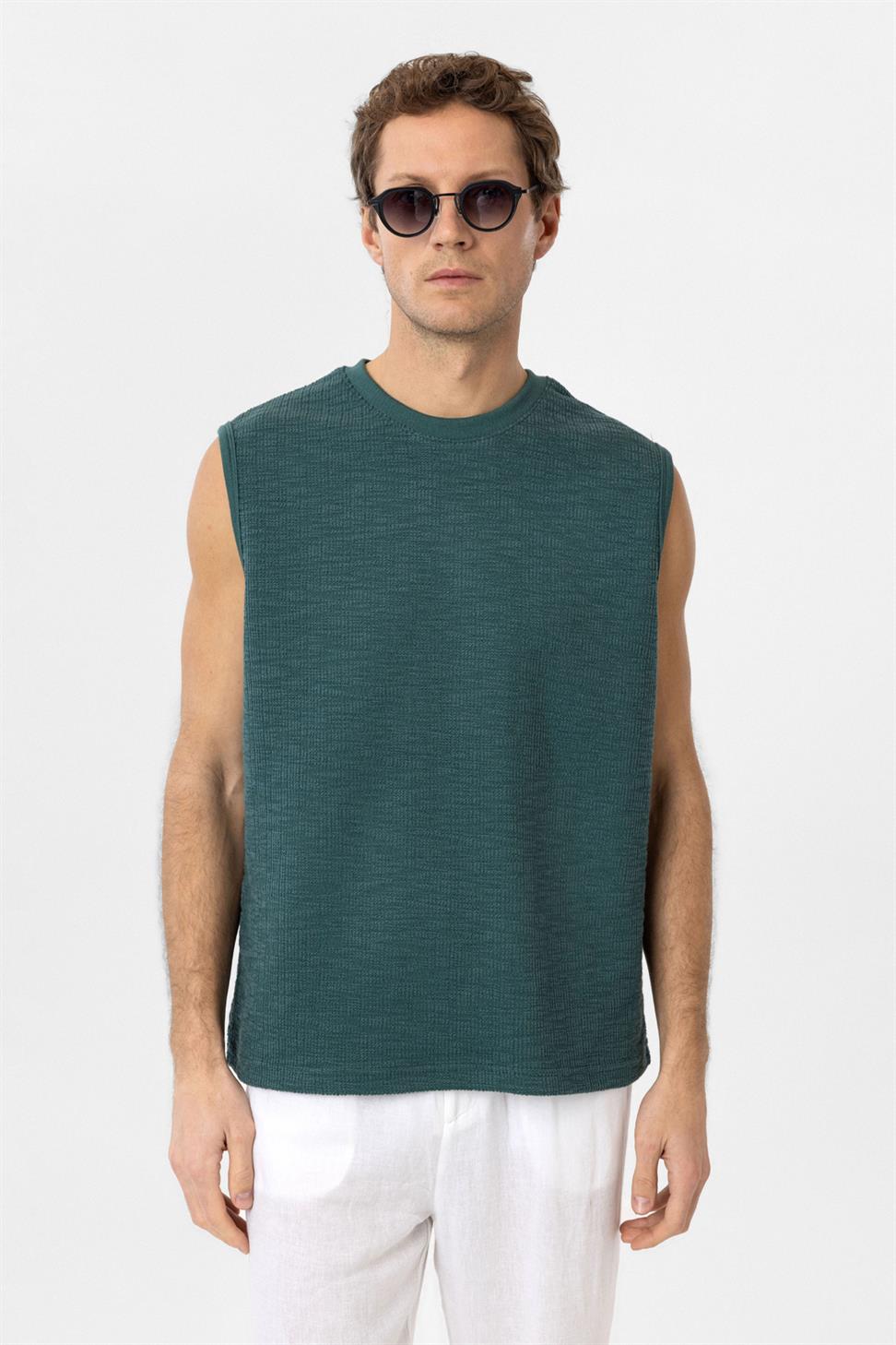 Antioch Yeşil Regular Fit Dokulu Erkek Kolsuz T-Shirt