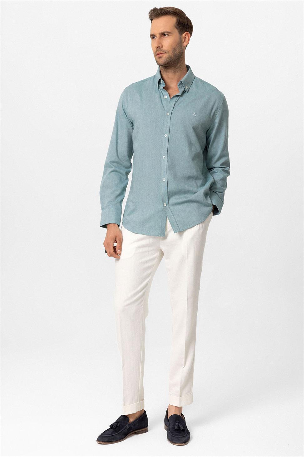 Antioch Yeşil Yaka Düğmeli Slim Fit Erkek Gömlek