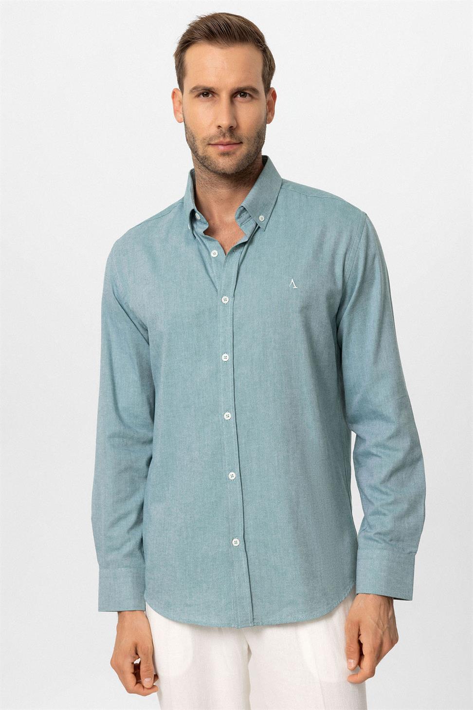 Antioch Yeşil Yaka Düğmeli Slim Fit Erkek Gömlek