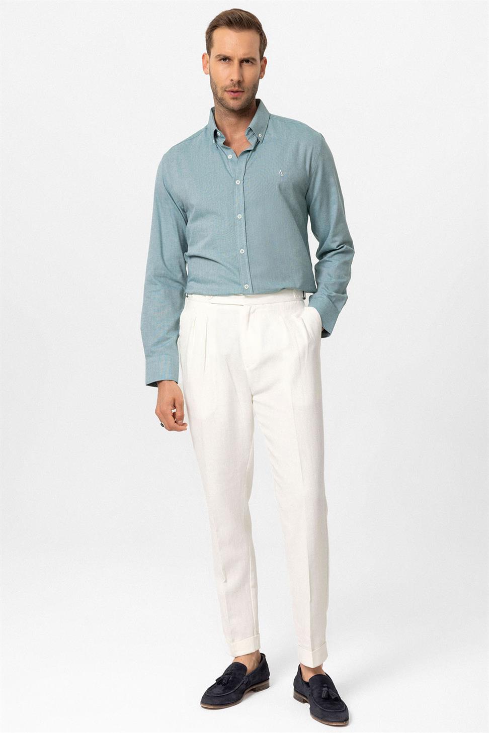 Antioch Yeşil Yaka Düğmeli Slim Fit Erkek Gömlek