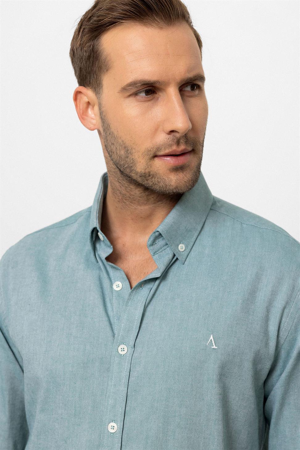 Antioch Yeşil Yaka Düğmeli Slim Fit Erkek Gömlek
